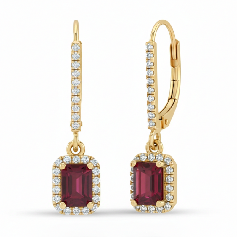 SPECIAL! 1.49ct G SI 14kt Yellow Gold Diamond & Ruby Gemstone Drop Dangling Earrings