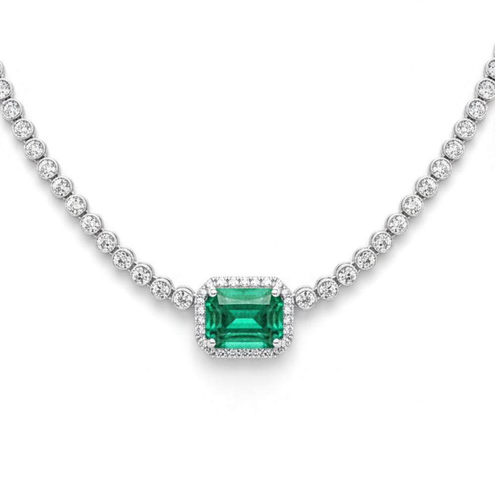 SPECIAL! 3.51ct G SI 14K White Gold Diamond & Natural Green Emerald Gemstone Necklace