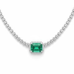 SPECIAL! 3.51ct G SI 14K White Gold Diamond & Natural Green Emerald Gemstone Necklace