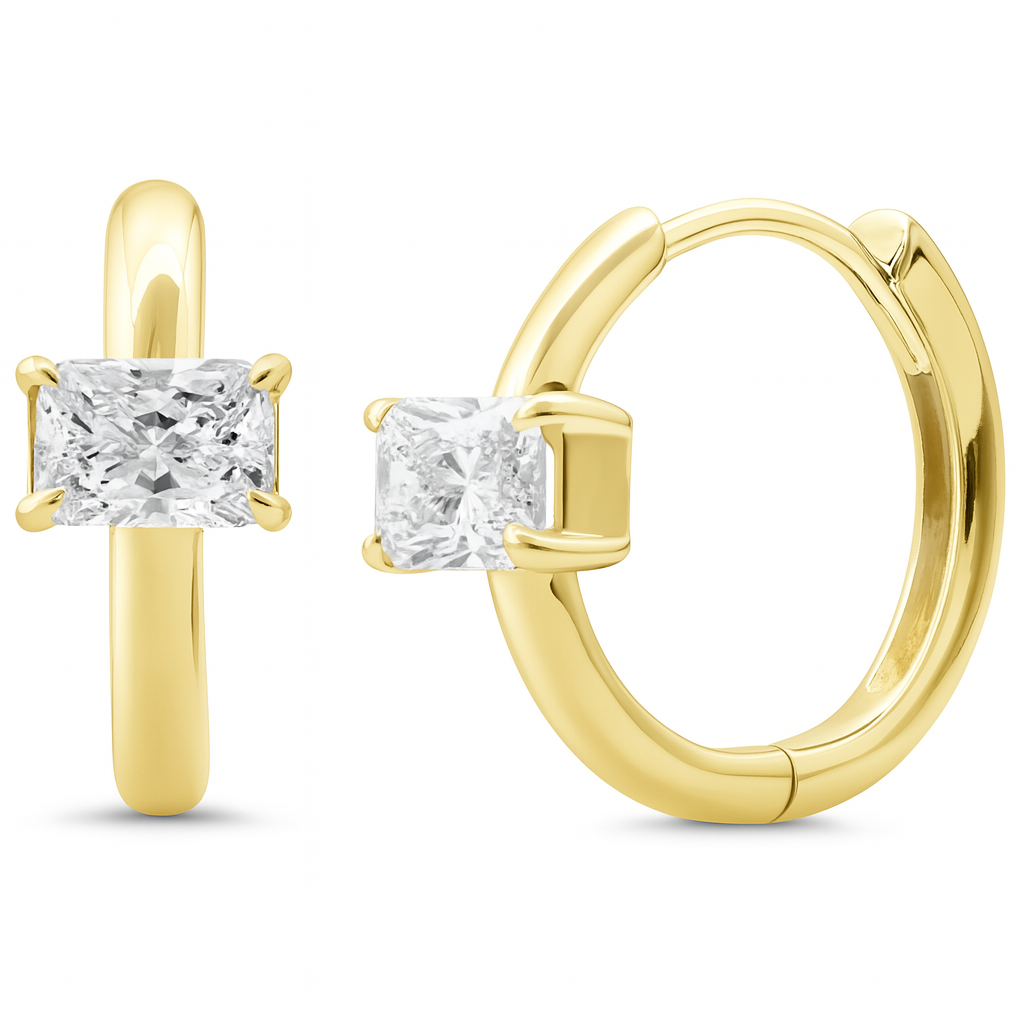 SPECIAL!.50ct G SI 14K Yellow Gold Radiant Cut Diamond Hoop Huggie Earrings