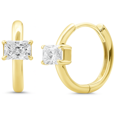 SPECIAL!.50ct G SI 14K Yellow Gold Radiant Cut Diamond Hoop Huggie Earrings