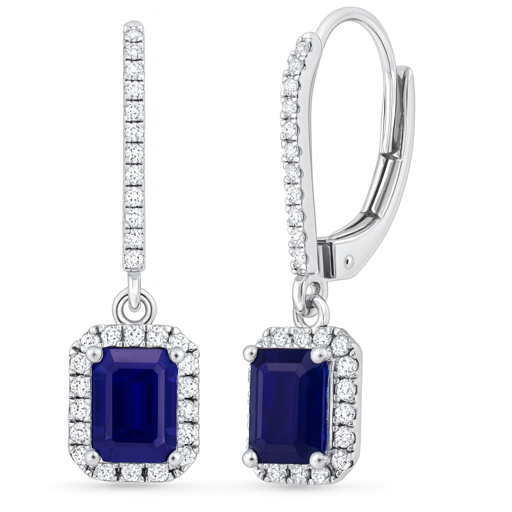 SPECIAL!1.21ct G SI 14K White Gold Diamond & Blue Sapphire Gemstone Drop Dangle Earrings