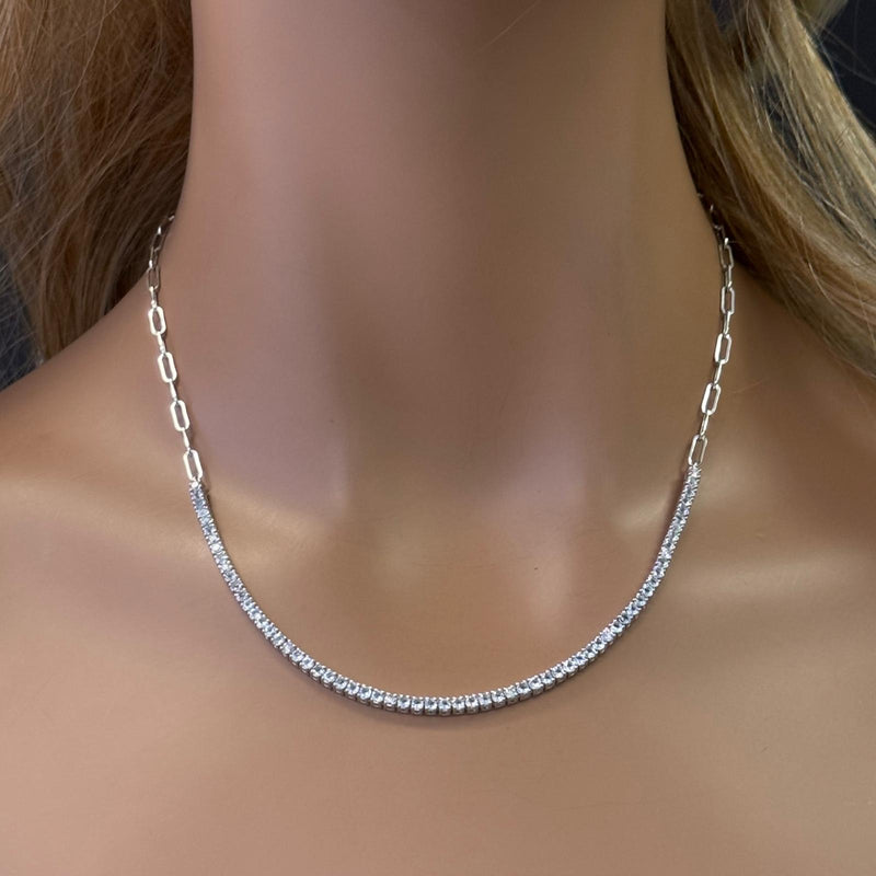GEMSTONE CLOSEOUT!  2.29ct G SI 14K White Gold Diamond & Aquamarine Paperclip Tennis Necklace 16 + 1" Long