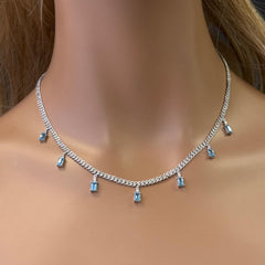 GEMSTONE CLOSEOUT!  3.80ct G SI 14K White Gold Diamond & Aquamarine Cuban Necklace 12" + 4" EXT