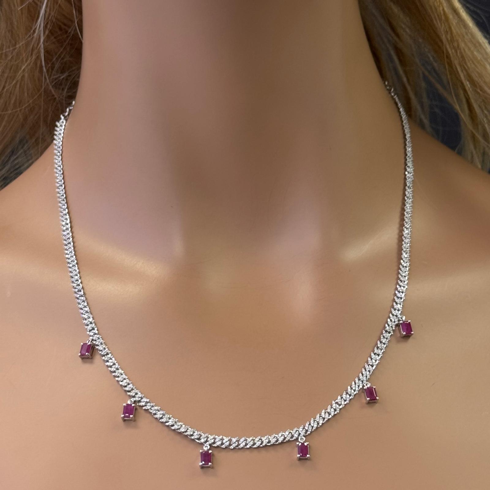 SPECIAL! 3.10ct G SI 14K White Gold Diamond & Ruby Cuban Link Necklace 13" + 6" EXT