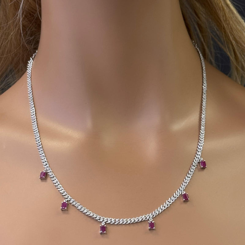 SPECIAL! 3.10ct G SI 14K White Gold Diamond & Ruby Cuban Link Necklace 13" + 6" EXT