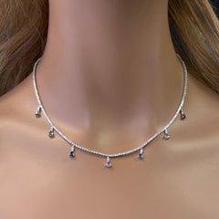 GEMSTONE CLOSEOUT!  3.32ct G SI 14K White Gold Diamond & Multi Color Gemstone Tennis Necklace 14" + 2" Long
