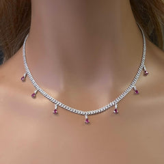 GEMSTONE CLOSEOUT!  2.56ct G SI 14K White Gold Diamond & Ruby Gemstone Cuban Necklace 12" + 4" Long