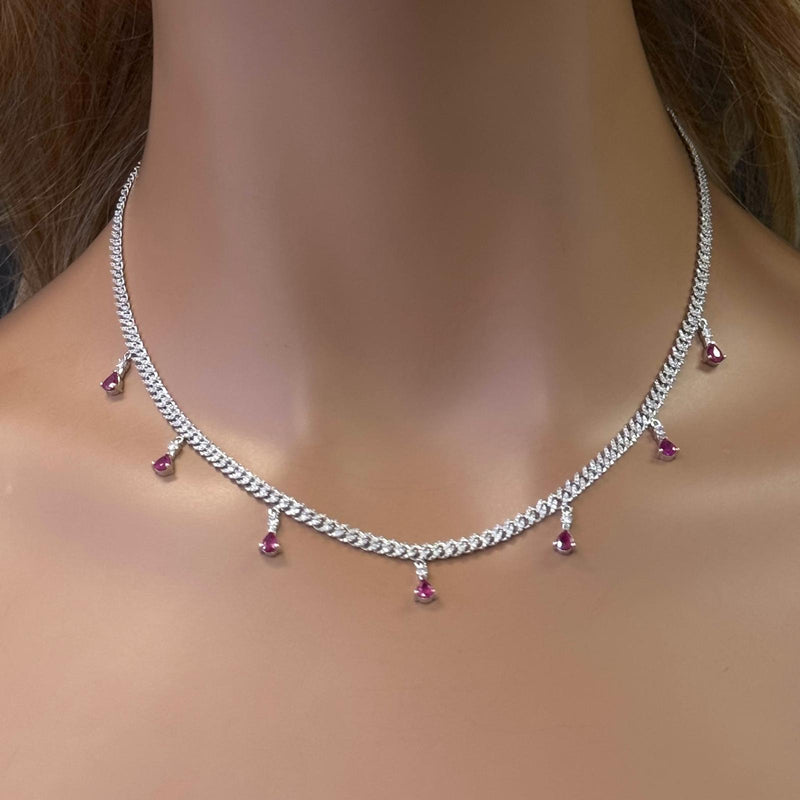 GEMSTONE CLOSEOUT!  2.56ct G SI 14K White Gold Diamond & Ruby Gemstone Cuban Necklace 12" + 4" Long