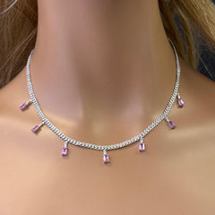 GEMSTONE CLOSEOUT!  5.00ct G SI 14K White Gold Diamond & Pink Sapphire Gemstone Cuban Necklace 12" + 4" Long