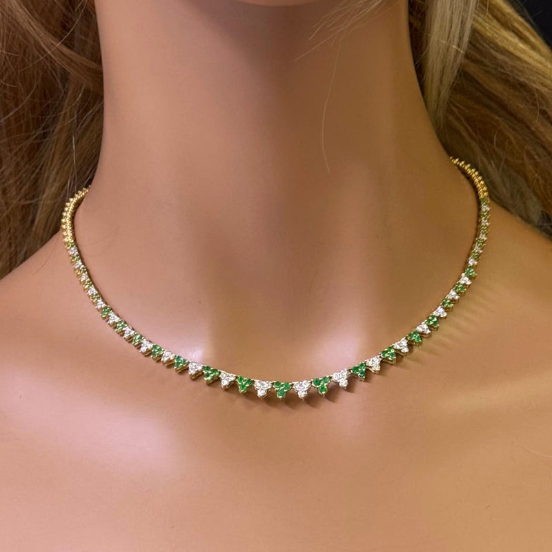 SPECIAL! 2.89ct G SI 14K Yellow Gold Diamond & Emerald Gemstones Graduated Necklace 16" Long