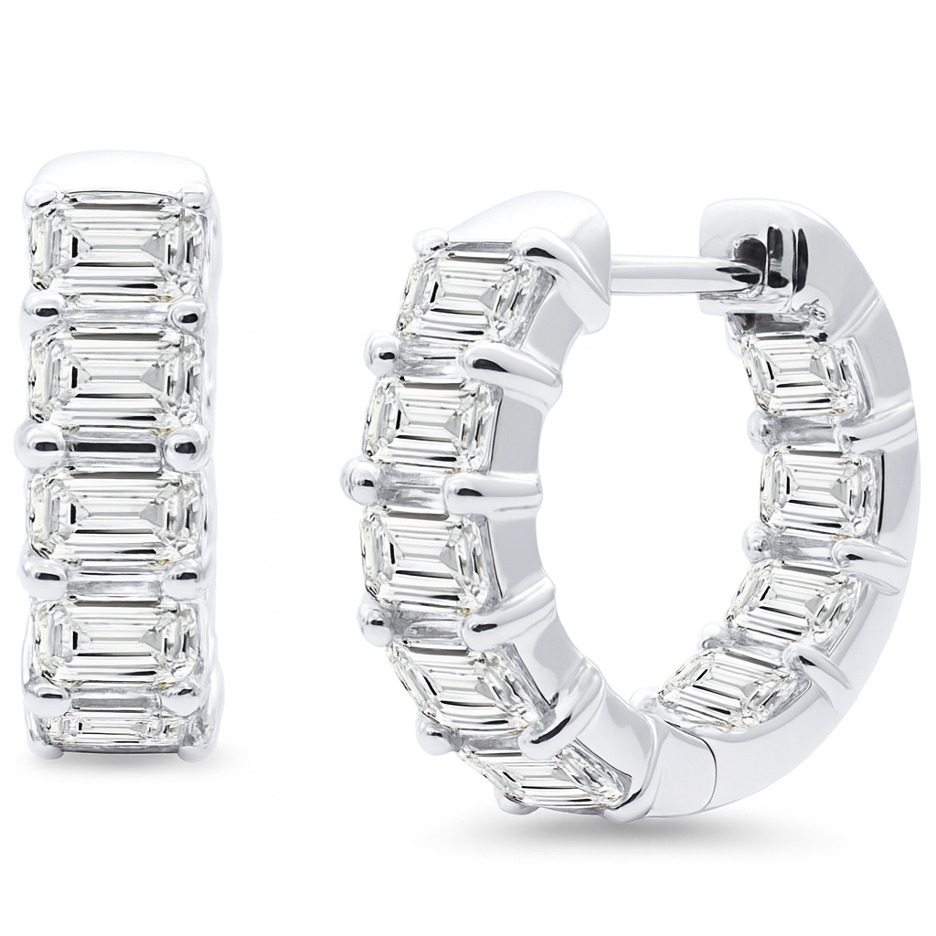 SPECIAL!3.64ct G SI 14K White Gold Emerald Cut Diamond Hoop Earrings
