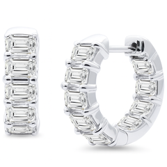 SPECIAL!2.82ct G SI 14K White Gold Emerald Cut Diamond Hoop Earrings