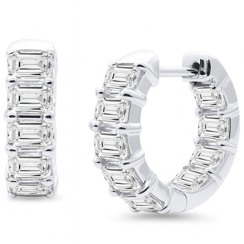 SPECIAL!2.82ct G SI 14K White Gold Emerald Cut Diamond Hoop Earrings