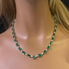 SPECIAL! 27.75ct G SI 14K White Gold Diamond & Natural Emerald Gemstones Pendant Necklace 16+2" Ext. Long