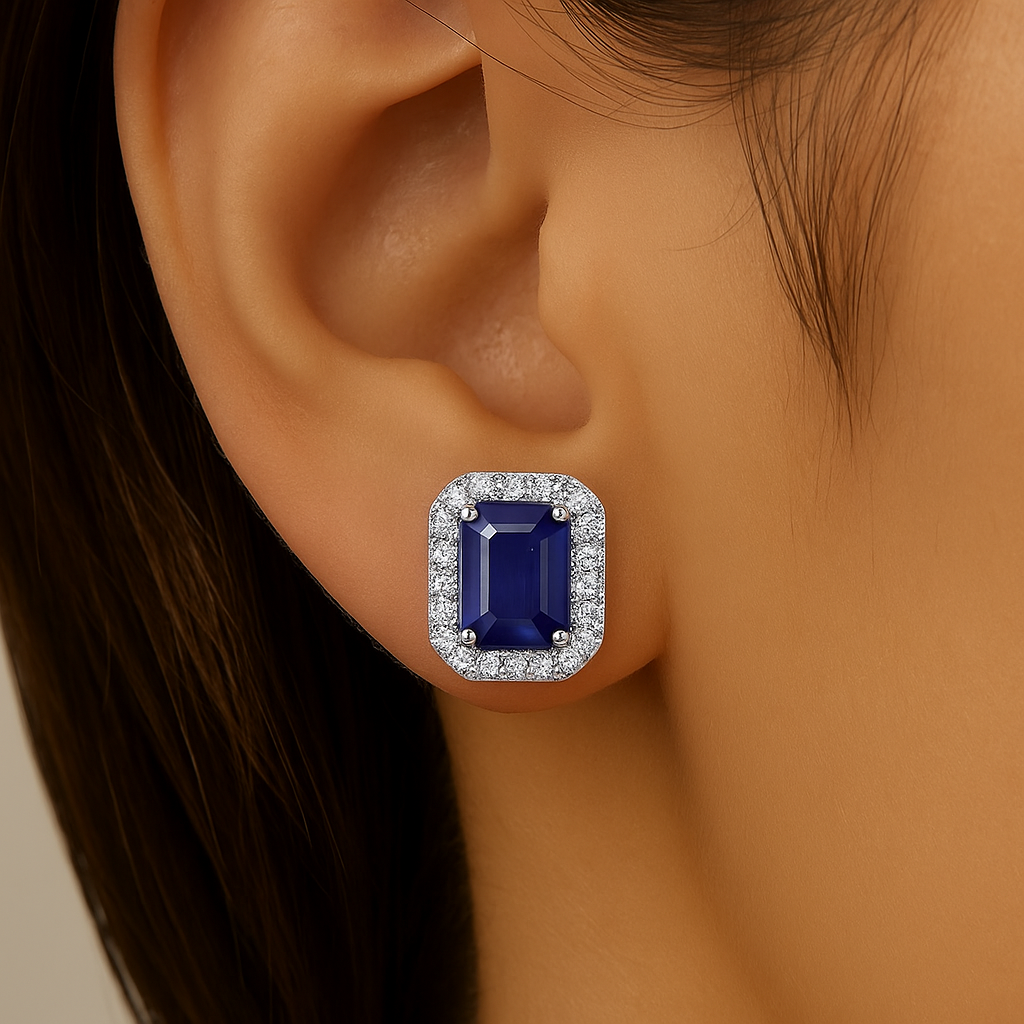 SPECIAL!1.69ct G SI 14K White Gold Diamond & Blue Sapphire Gemstone Earrings