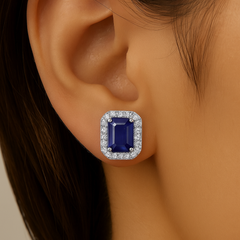 SPECIAL!1.69ct G SI 14K White Gold Diamond & Blue Sapphire Gemstone Earrings