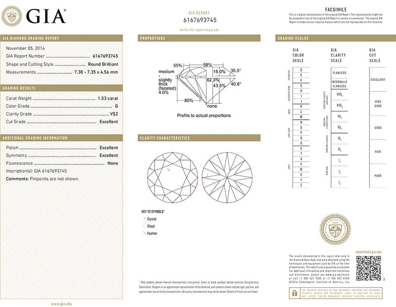 SPECIAL! 1.53CT G VS2 GIA CERTIFIED Round Brilliant Cut Natural Diamond