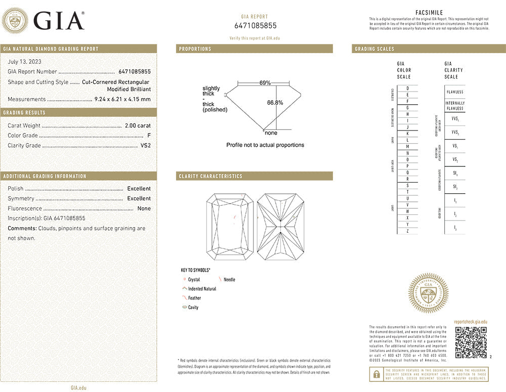 2.00CT F VS2 Loose Radiant Cut Natural Diamond GIA CERTIFIED