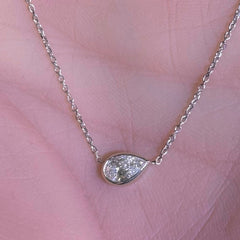 SPECIAL! .35ct G SI 14K White Gold Pear Shape Diamond Sideways Pendant Necklace 16+2" Ext