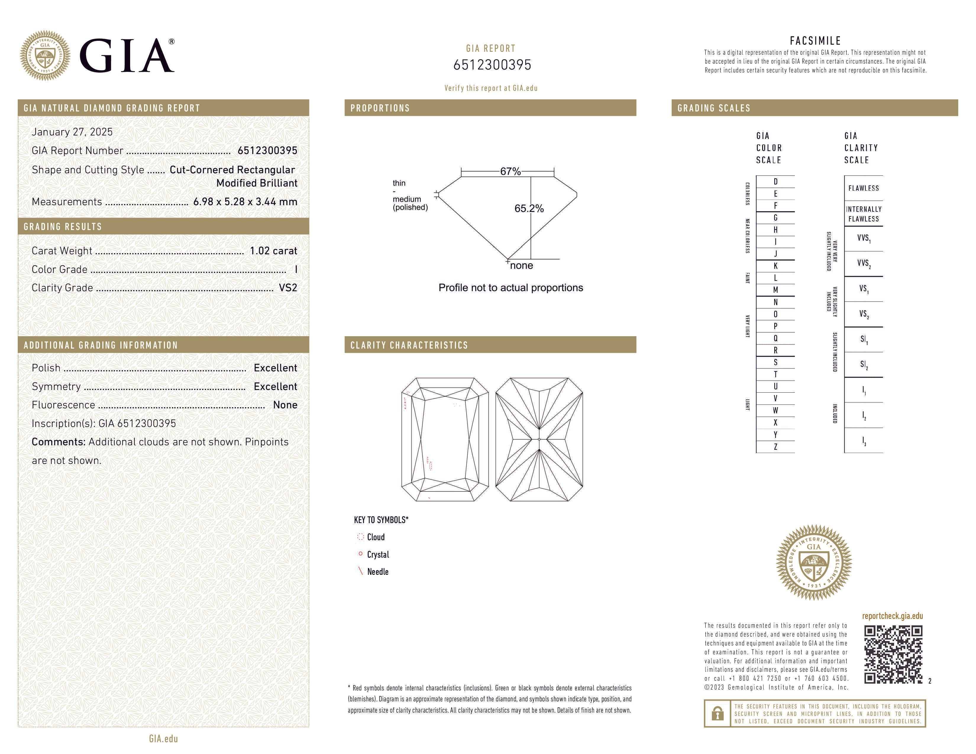 SPECIAL! 1.02ct I-VS2 GIA CERTIFIED 14K White Gold Radiant Cut Diamond Solitaire Ring Band Size 6