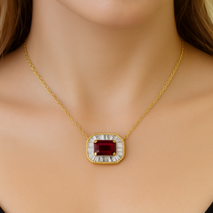 SPECIAL! .56ct G SI 14K Yellow Gold Diamond & Ruby Gemstone Pendant Necklace 16+2" Ext