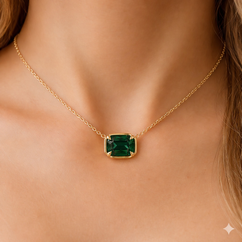 SPECIAL! 1.1ct 14kt Yellow Gold Emerald Gemstone Pendant Necklace 16+2" Ext Long