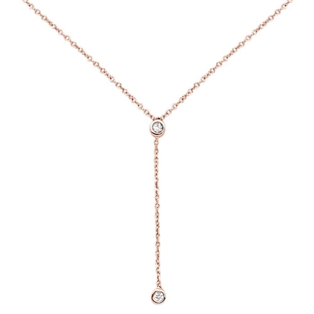 DIAMOND CLOSEOUT! .06cts 14kt Rose Gold Round Diamond Drop Lariat Pendant Necklace 18" Long