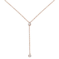 DIAMOND CLOSEOUT! .06cts 14kt Rose Gold Round Diamond Drop Lariat Pendant Necklace 18" Long