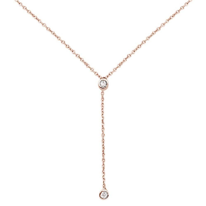 DIAMOND CLOSEOUT! .06cts 14kt Rose Gold Round Diamond Drop Lariat Pendant Necklace 18" Long