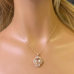 SPECIAL! 4.80ct G SI 14K Rose Gold Diamond & Morganite Gemstone Pendant Necklace 16"