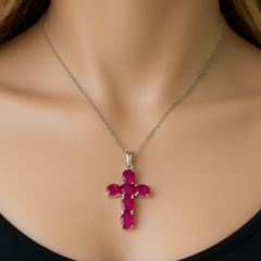 SPECIAL!1.17ct G SI 14K White Gold Ruby Gemstone Cross Pendant Necklace 18" Chain