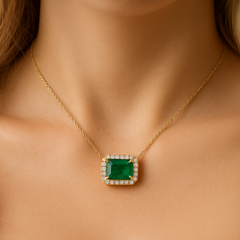 SPECIAL! .97ct G SI 14K Yellow Gold Diamond & Emerald Gemstone Eagle Claw Prong Set Pendant Necklace 18" Chain