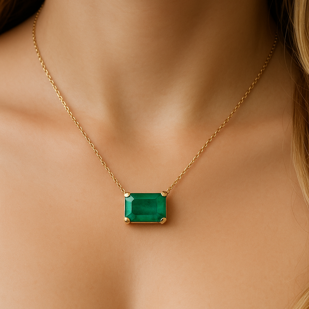 SPECIAL! .99ct G SI 14K Yellow Gold Emerald Gemstone Solitaire Pendant Necklace 18" Chain
