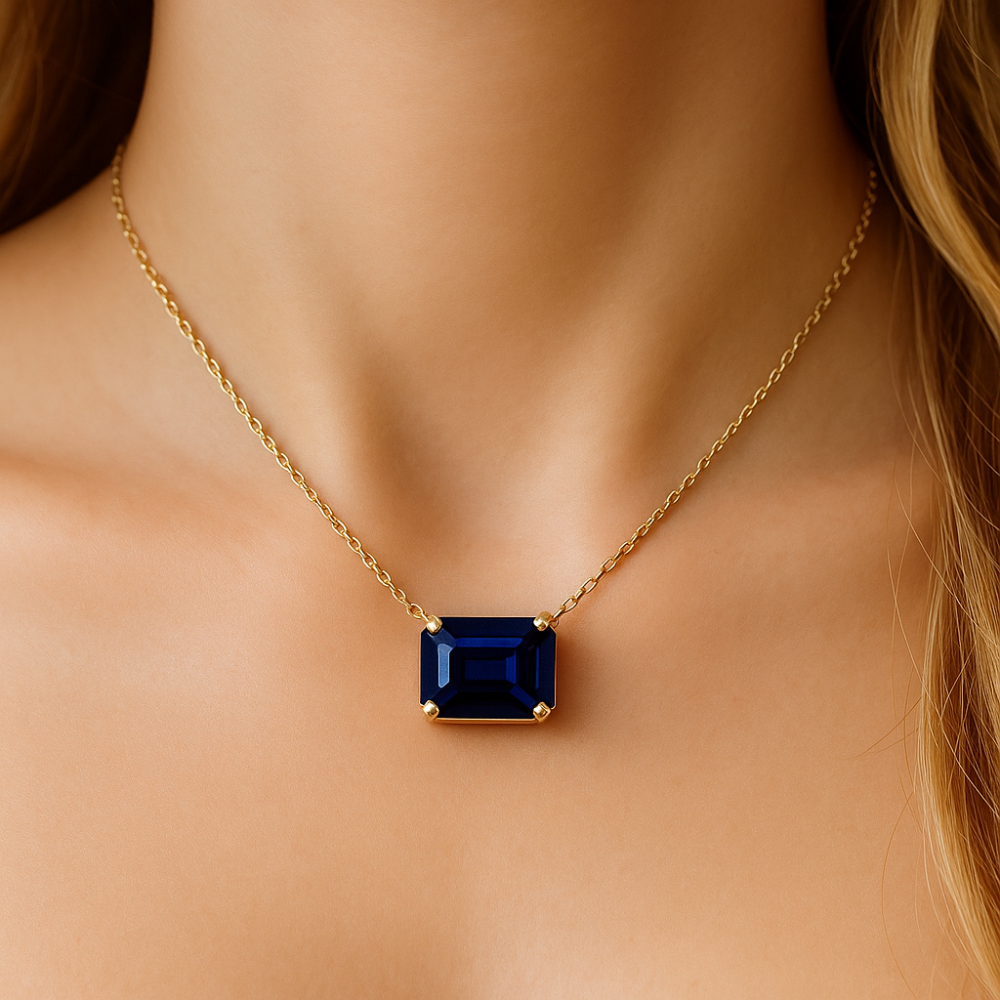 SPECIAL!1.23ct G SI 14K Yellow Gold Blue Sapphire Gemstone Solitaire Pendant Necklace 18" Chain