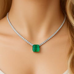 SPECIAL!16.50ct G SI 14K White Gold Diamond & Emerald Gemstone Tennis Necklace 16" Long