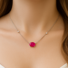 SPECIAL!1.03ct G SI 14K White Gold Diamond & Ruby Gemstone Pendant 18" Long