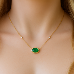 SPECIAL!.70ct G SI 14K Yellow Gold Diamond & Emerald Gemstone Pendant 18" Long