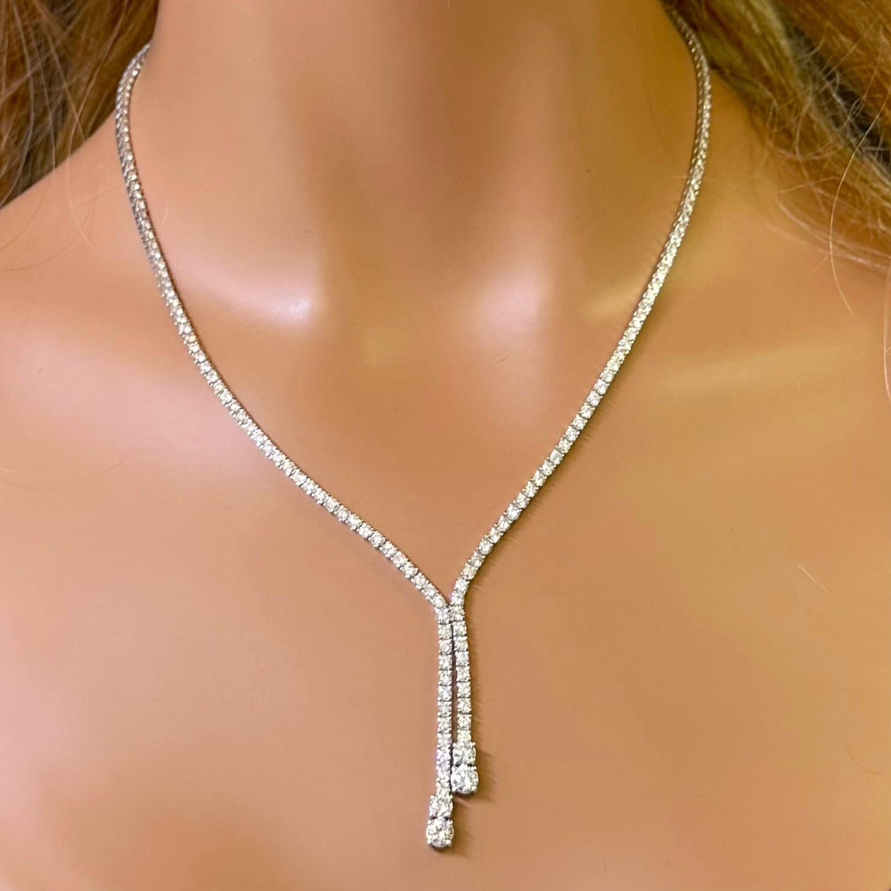 SPECIAL! 7.74ct G SI 14K White Gold Diamond Drop Lariat Tennis Necklace 16+2" Long