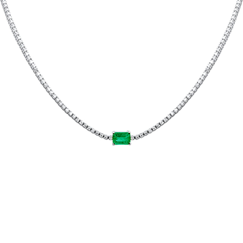 SPECIAL! 5.66ct G SI 14K White Gold Diamond & Emerald Gemstone Tennis Necklace 16" Chain