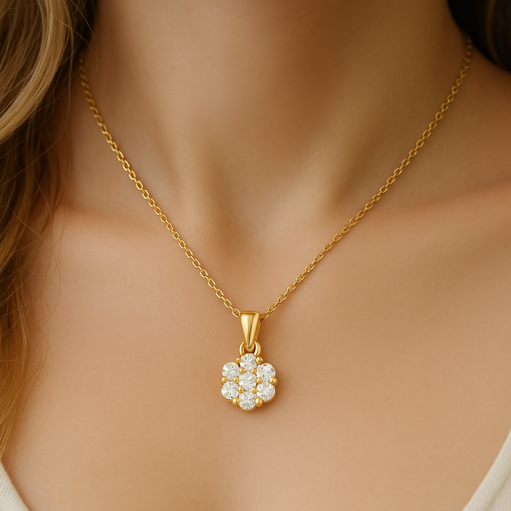 DIAMOND CLOSEOUT!  .60ct G SI 14K Yellow Gold Flower Solitaire Diamond Pendant Necklace 18" Chain
