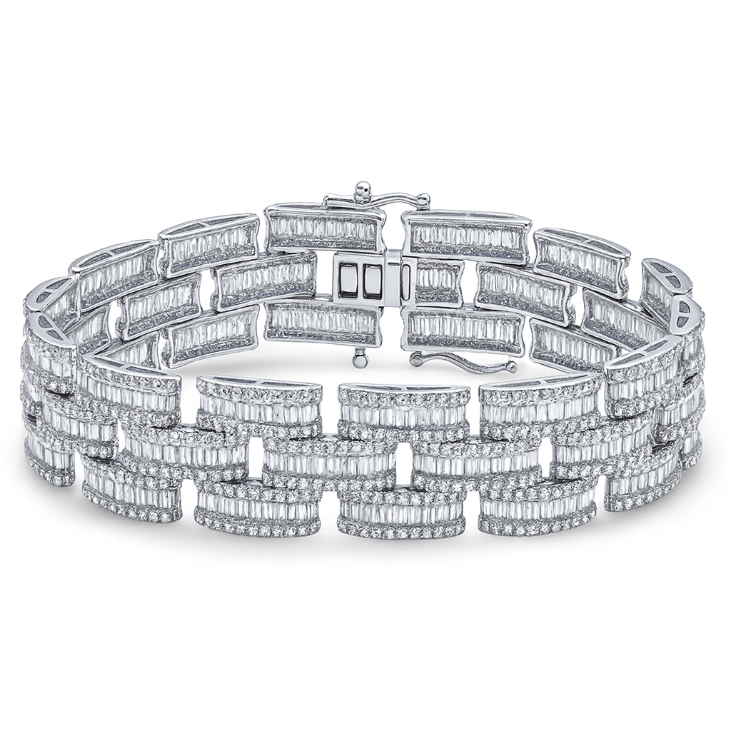 DIAMOND CLOSEOUT!  11.50ct G SI 14KT White Gold Diamond Round & Baguette Bracelet 8.5"