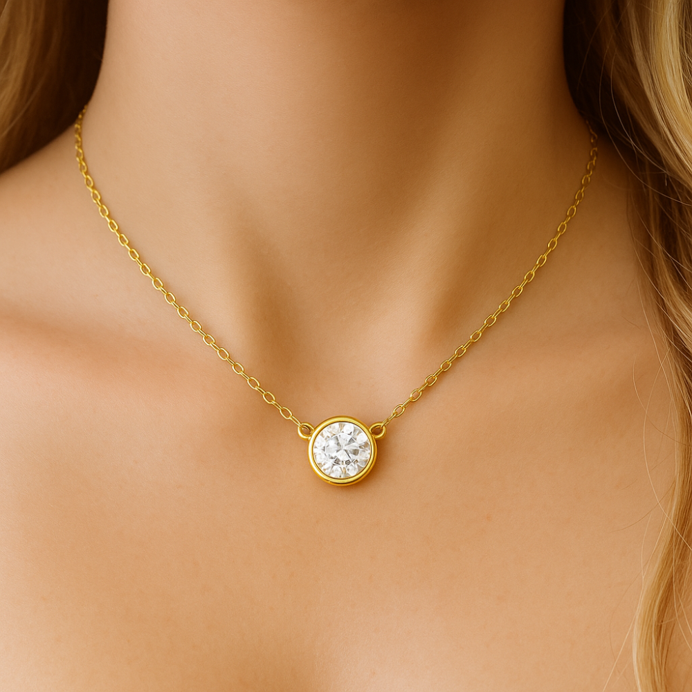 SPECIAL!1.01ct G SI 14K Yellow Gold Round Diamond Bezel Pendant 18" Long