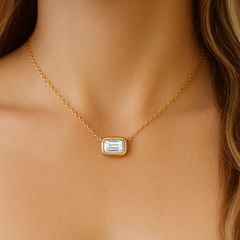 SPECIAL!.27ct G SI 14K Yellow Gold Bezel Set Emerald Cut Diamond Pendant 18" Long