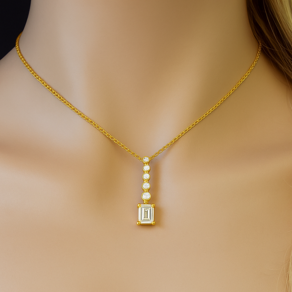 SPECIAL!.31ct G SI 14K Yellow Gold Diamond Radiant Cut Diamond Drop Journey Solitiare Pendant 18" Long