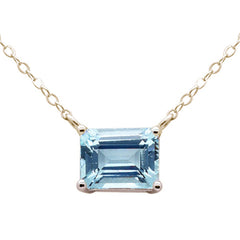 SPECIAL!1.51ct G SI 14K Yellow Gold Aquamarine Gemstone Solitaire Pendant Necklace 18" Long