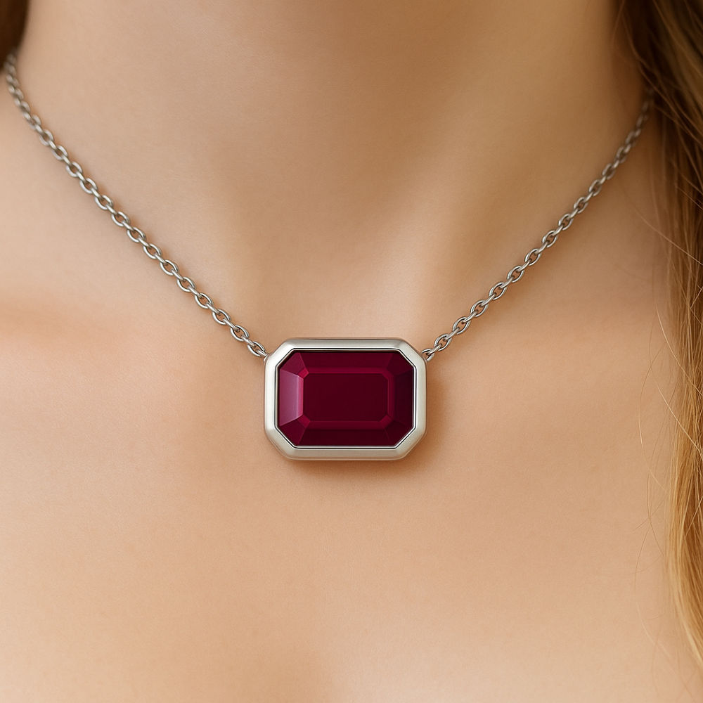 SPECIAL! 1.18ct G SI 14K White Gold Ruby Gemstone Bezel Set Pendant Necklace 18" Long Chain