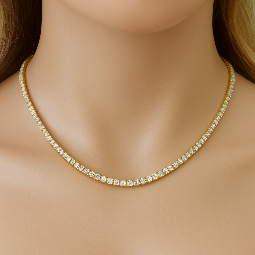 SPECIAL! 2.98ct G SI 14kt Yellow Gold Round Diamond Tennis Necklace 16" Long