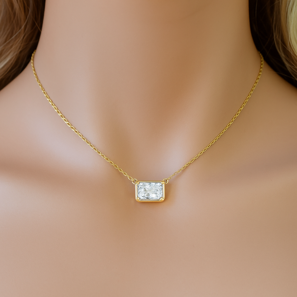 SPECIAL! 1.01ct G SI 14kt Yellow Gold Bezel Set Radiant Cut Diamond Pendant Necklace 18"