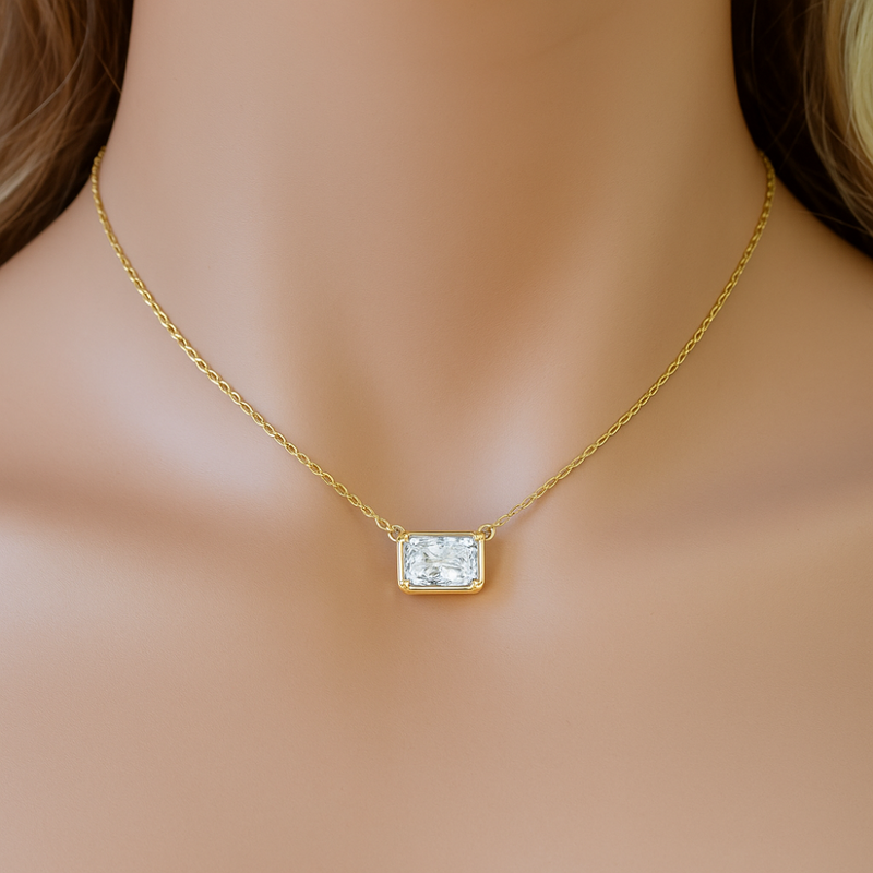 SPECIAL! 1.01ct G SI 14kt Yellow Gold Bezel Set Radiant Cut Diamond Pendant Necklace 18"